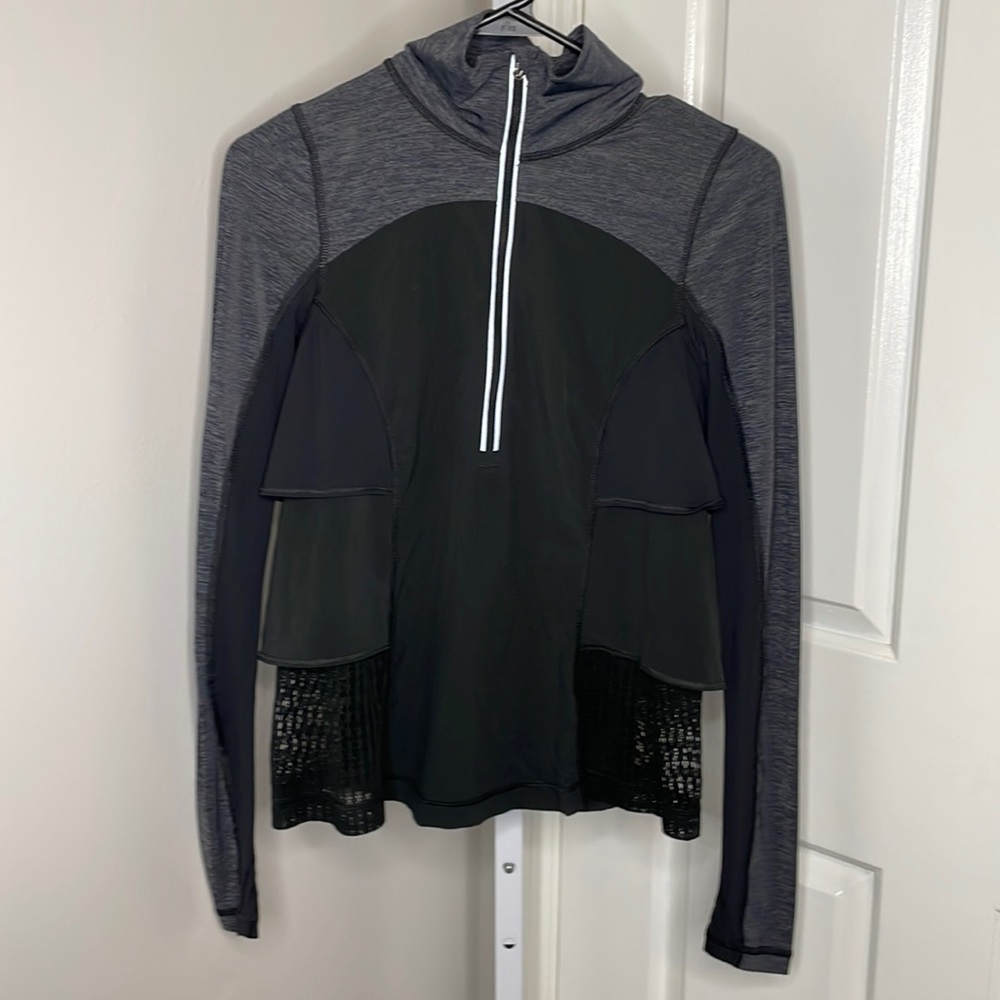 Lululemon 1/2 Zip Sun Runner Hybrid Pullover Jacket Sz 6 Black Heather Grey 646